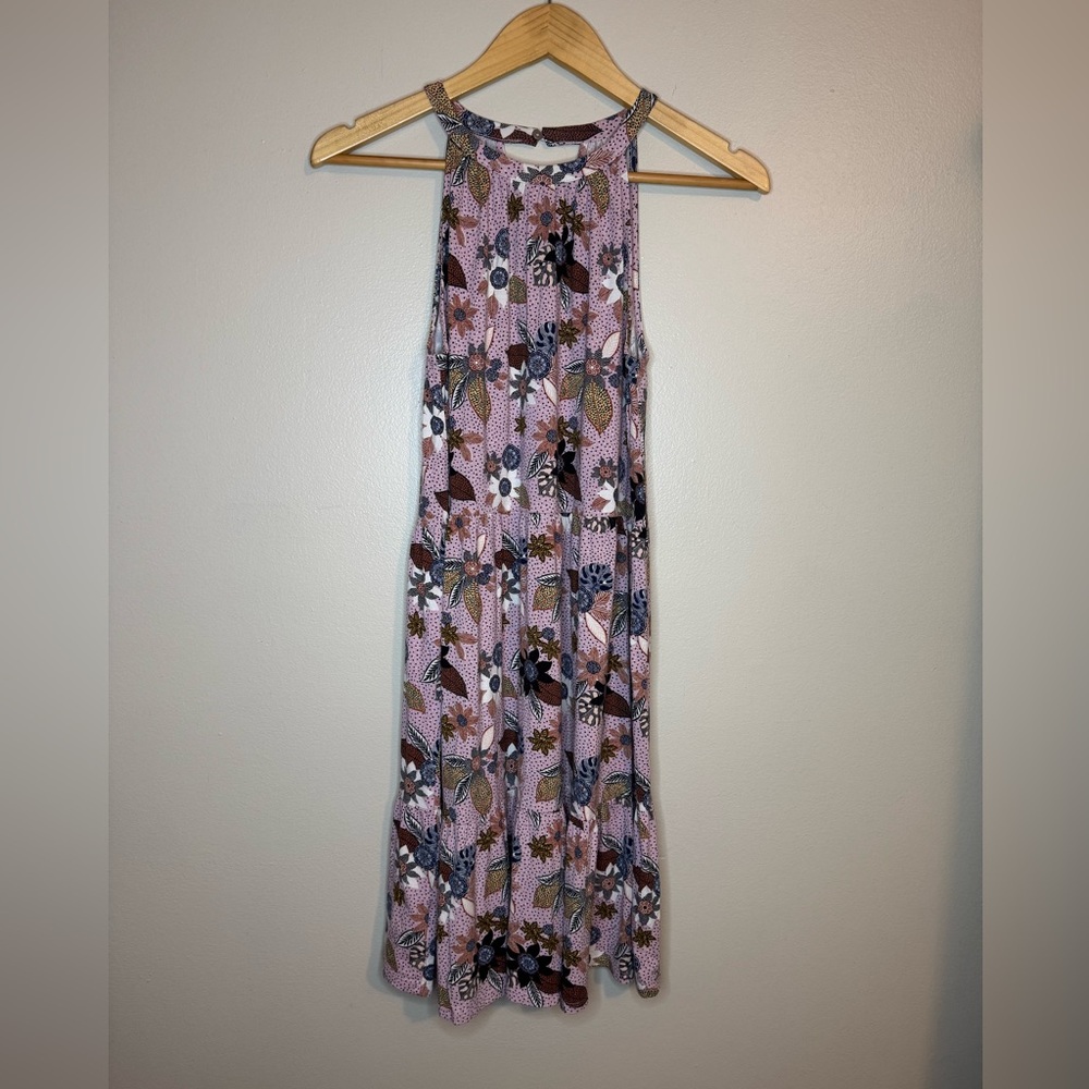 LOFT Floral Halter Neck Tiered Midi Dress Size XS Pink Boho Sleeveless Summer